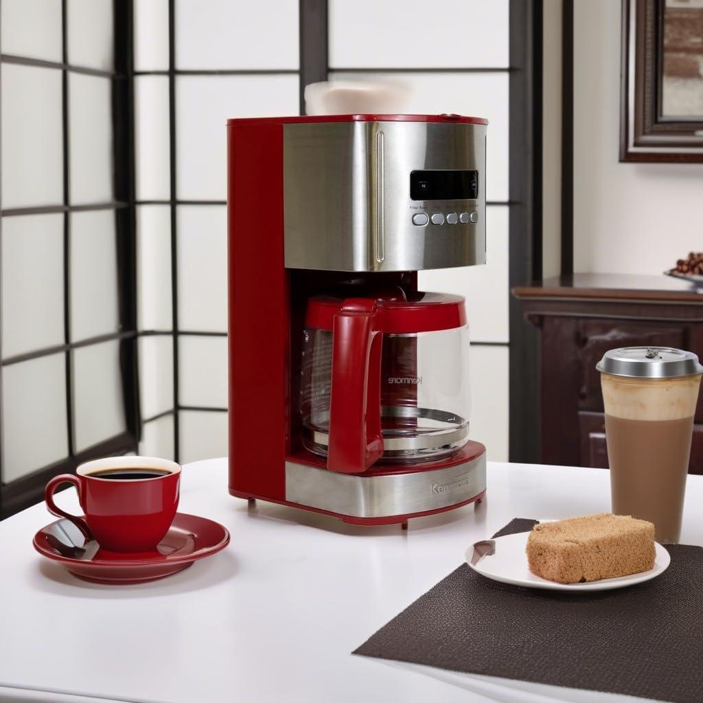 Kenmore Drip Coffee Maker - 12 Cup Programmable Cafe Machine With Glass Pot, Red