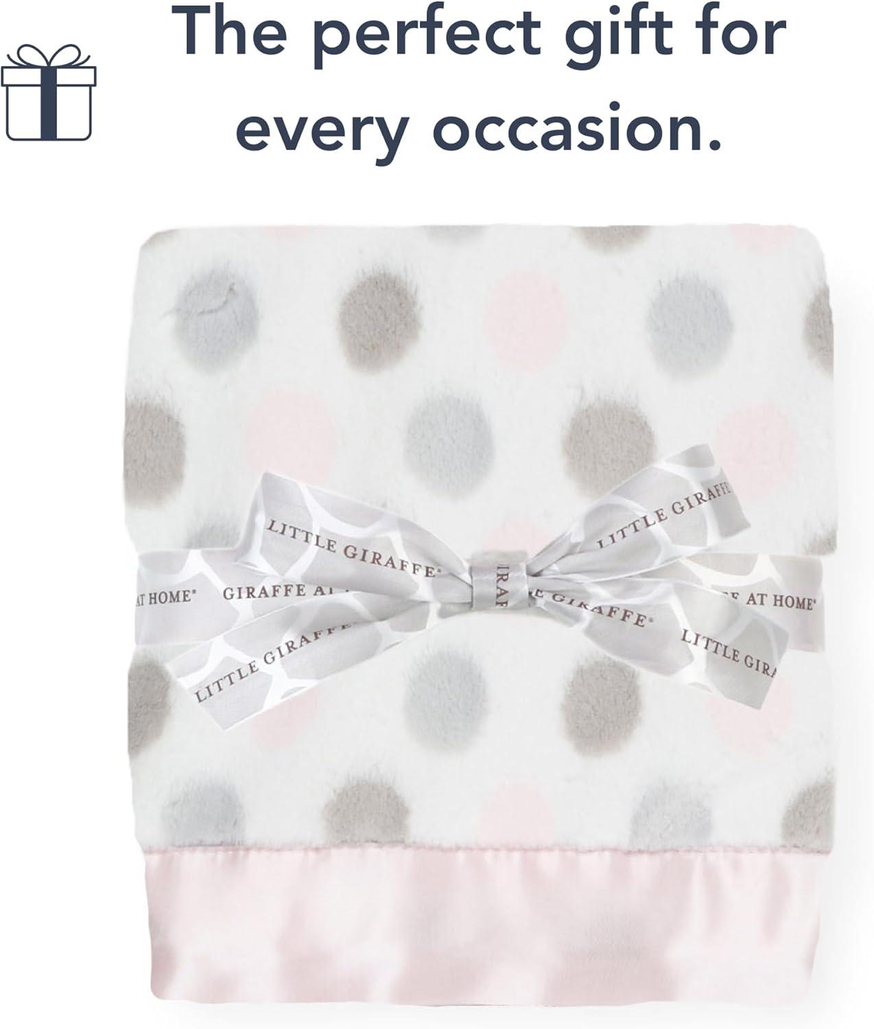 Soft Pink and Gray Faux Fur Baby Blanket with Satin Trim