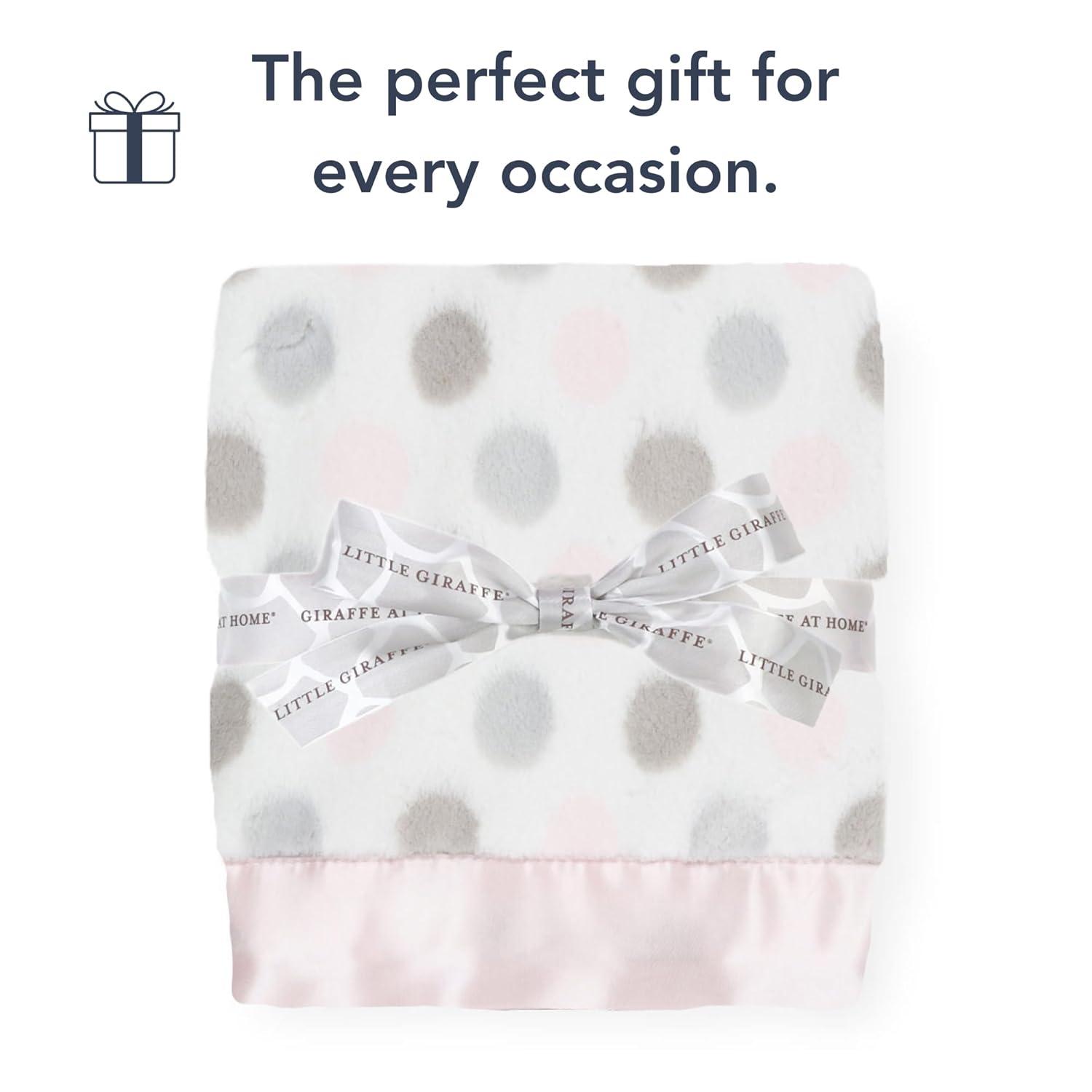 Soft Pink and Gray Faux Fur Baby Blanket with Satin Trim