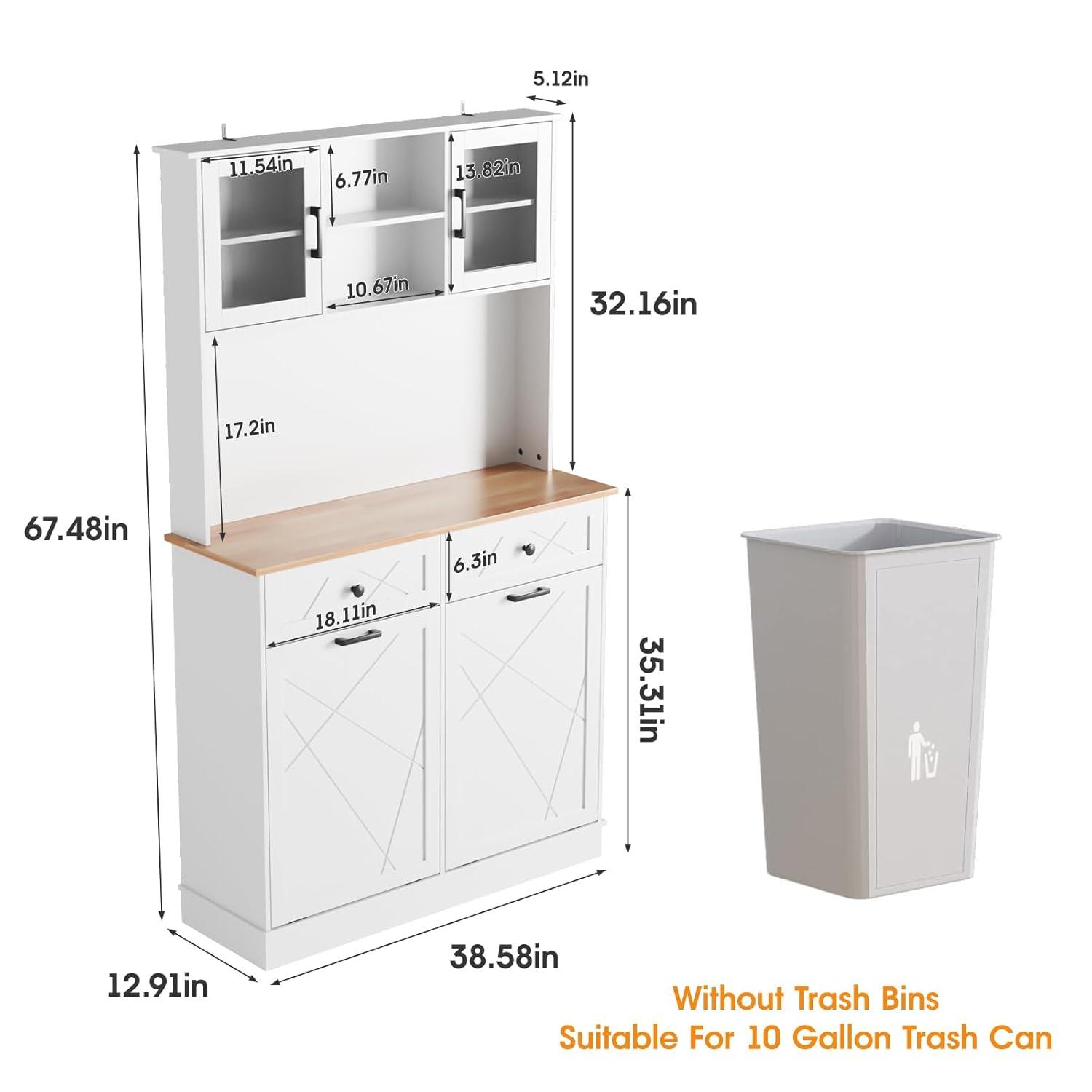Vabches Kitchen Dual Tilt Out Trash Cabinet , Wood 10 Gal Garbage Cans Holder Drawers, White (Without Trash Bin)
