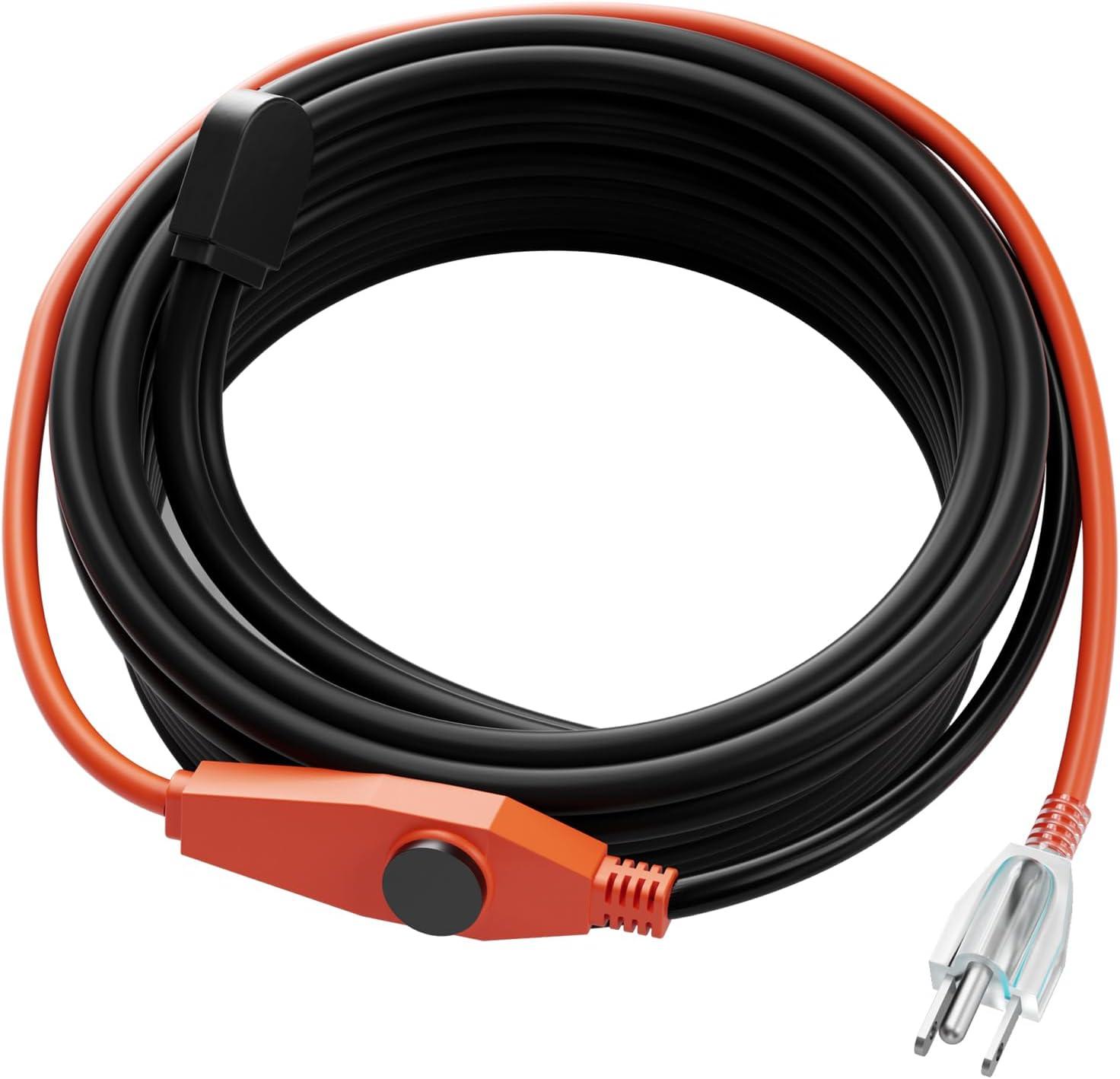 VEVOR Pipe Heating Cable 24FT 7W/FT Heat Tape for Pipes with Built-in Thermostat