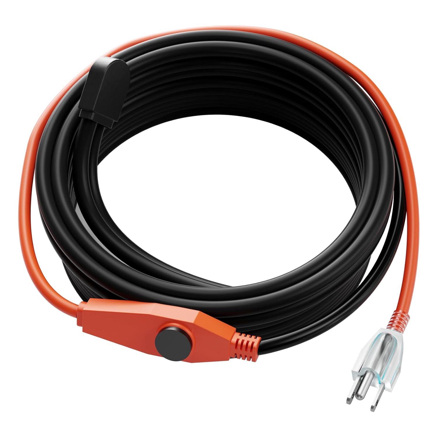 VEVOR Pipe Heating Cable 24FT 7W/FT Heat Tape for Pipes with Built-in Thermostat