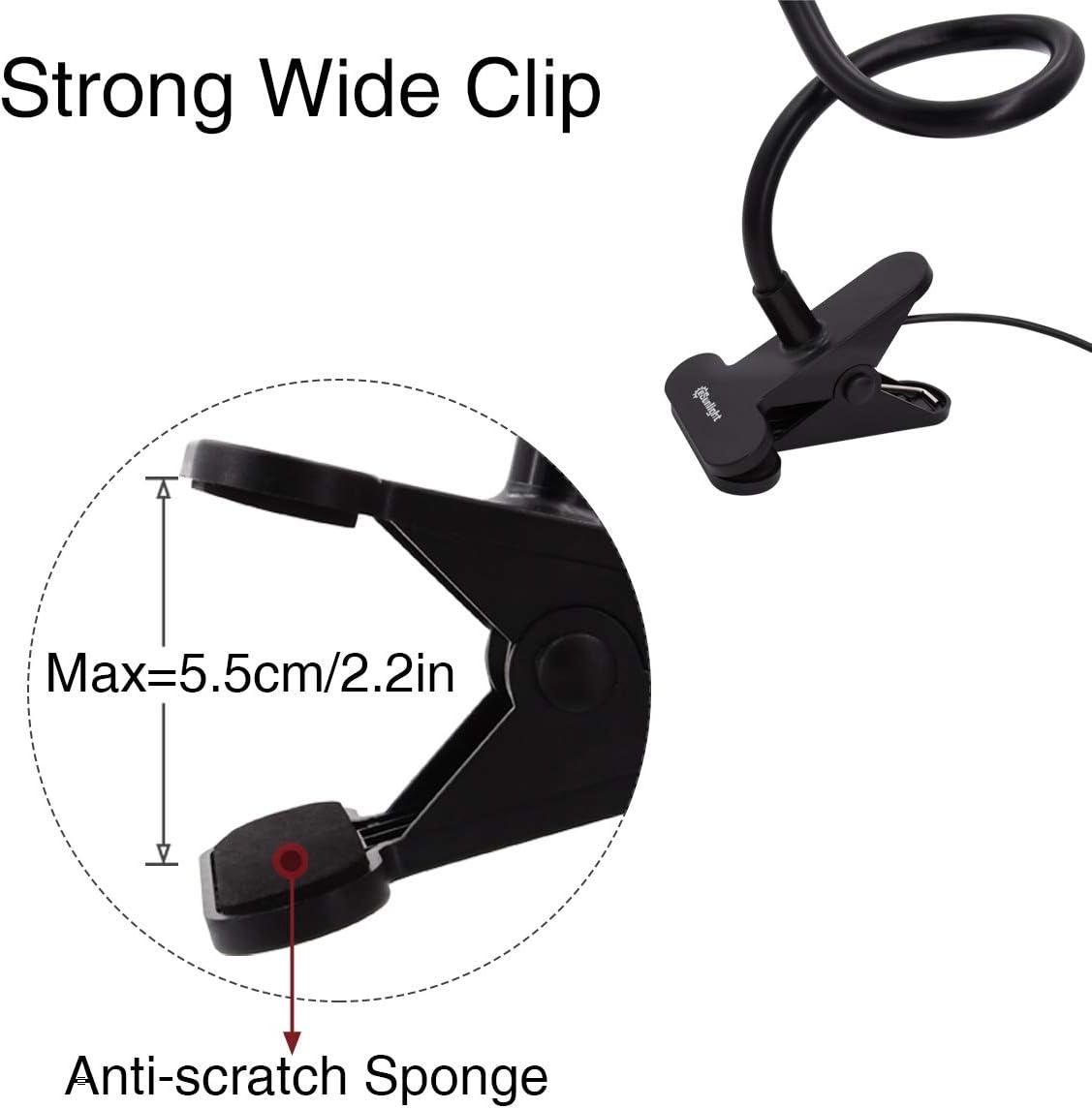 Clamp on Lamp, Clip Light, Desk Lamps with 3 Color Temperature Settings, 10 Brightness Levels, 2m USB Cord Power Supply and AC Adapter Included, Pack of 2 (Black)