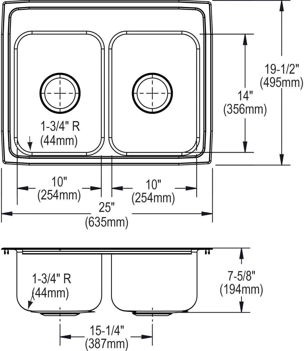 Lustertone Stainless Steel Double Basin Drop-In Kitchen Sink