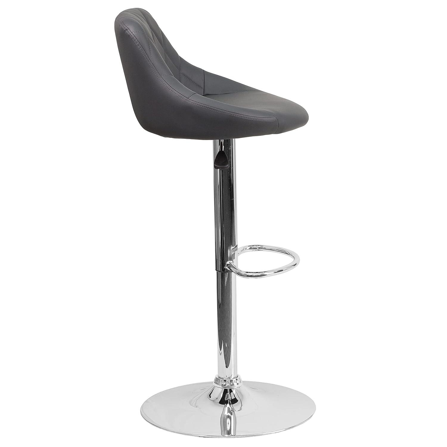 Flash Furniture Contemporary Gray Vinyl Bucket Seat Adjustable Height Barstool with Chrome Base