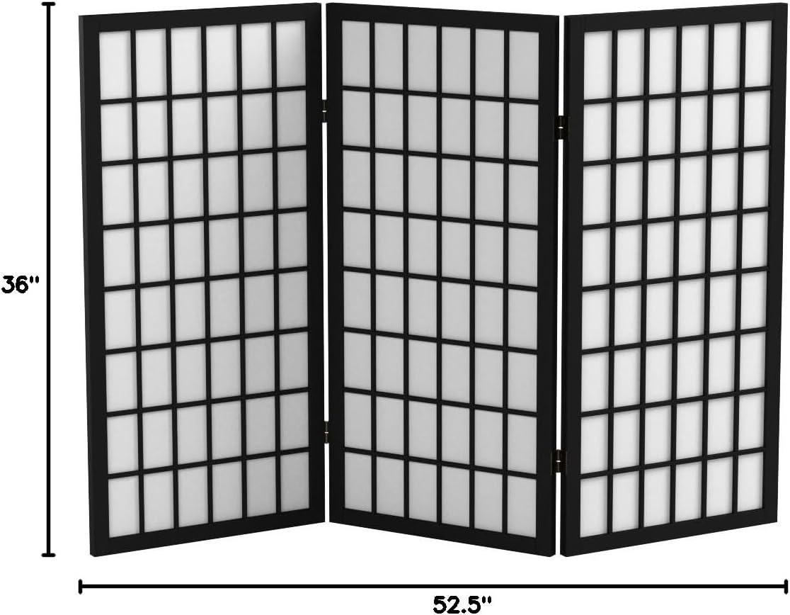 3 ft. Tall Window Pane Shoji Screen - Black (3 Panels) - Oriental Furniture: Hardwood Frame, No Assembly Required