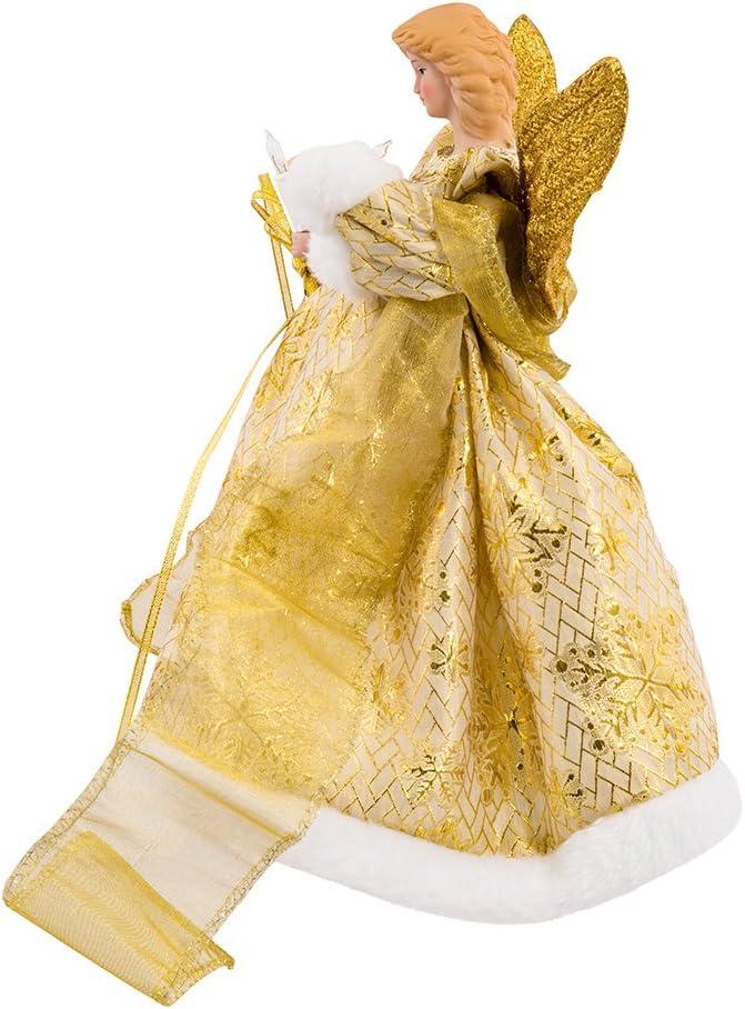 12-Inch Gold Porcelain Angel Tree Topper with Ribbon