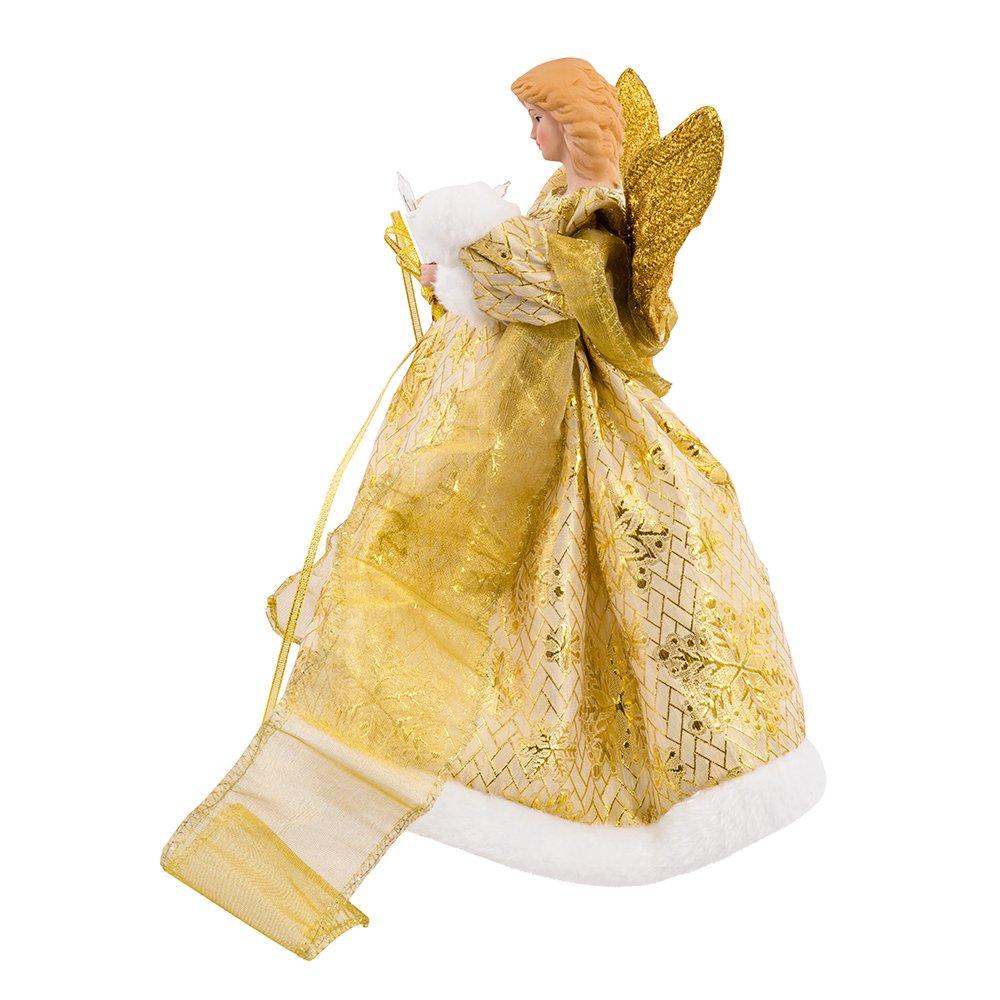12-Inch Gold Porcelain Angel Tree Topper with Ribbon