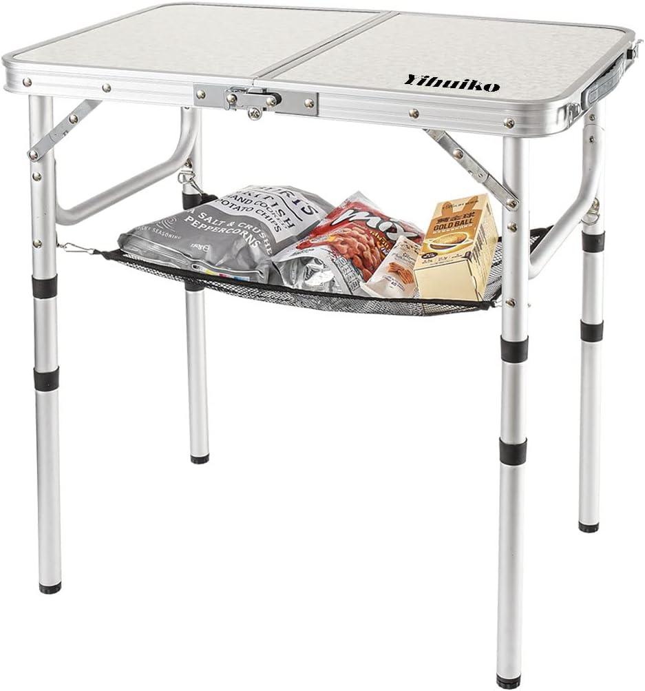 Adjustable Height Camping Table with Mesh Layer, 23.6" x 15.7" Portable Folding Camp Tables with Aluminum Legs for Outdoor Camp, Picnic, Beach, Backyard, Tailgate Cooking, 3 Heights…