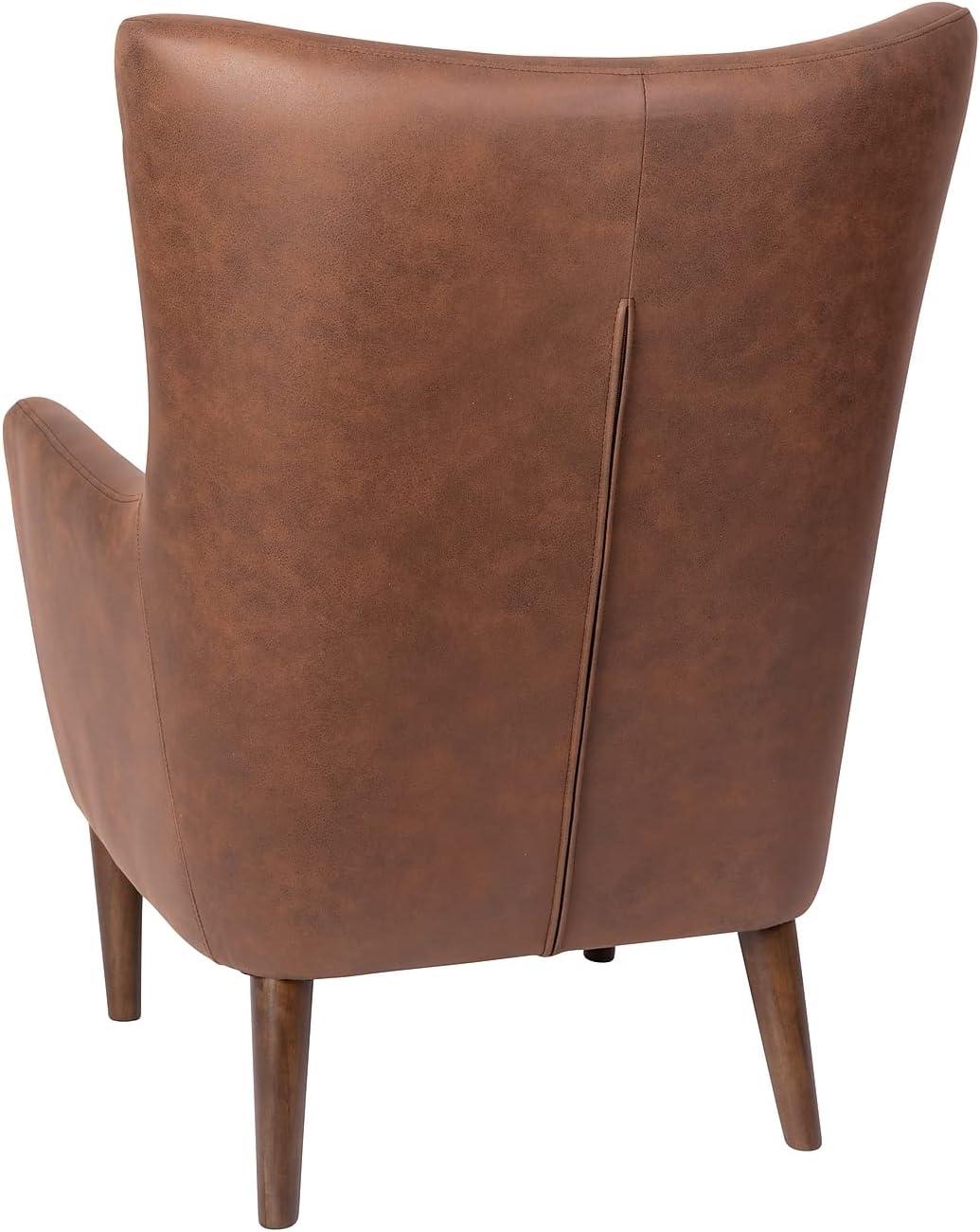 Sophisticated Dark Brown Faux Leather Wingback Accent Chair