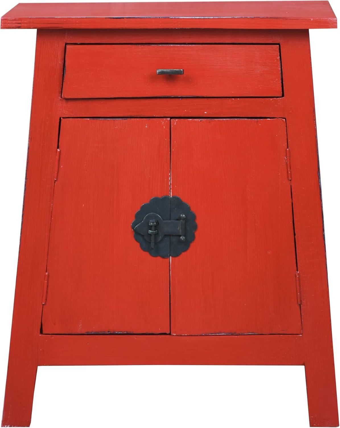 Cottage Solid Wood Zen End Table Nightstand in Distressed Red