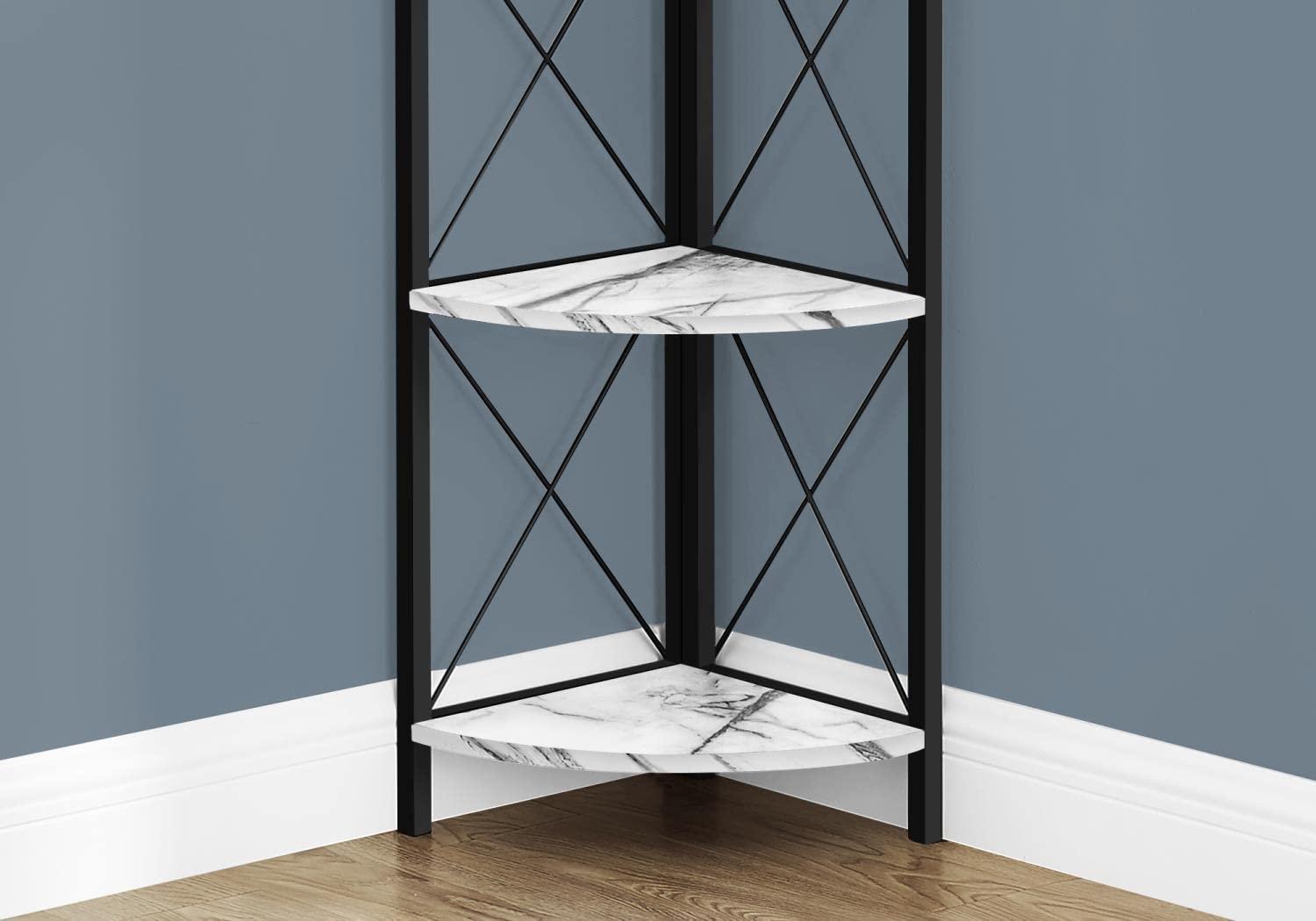 Bookshelf, Bookcase, Etagere, Corner, 4 Tier, 60"H, Office, Bedroom, Metal, Laminate