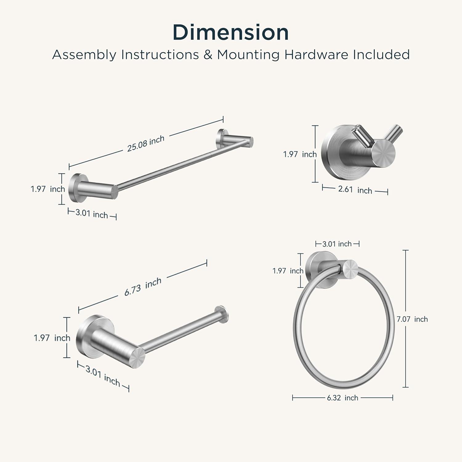 Brushed Nickel 8-Piece Stainless Steel Bathroom Hardware Set