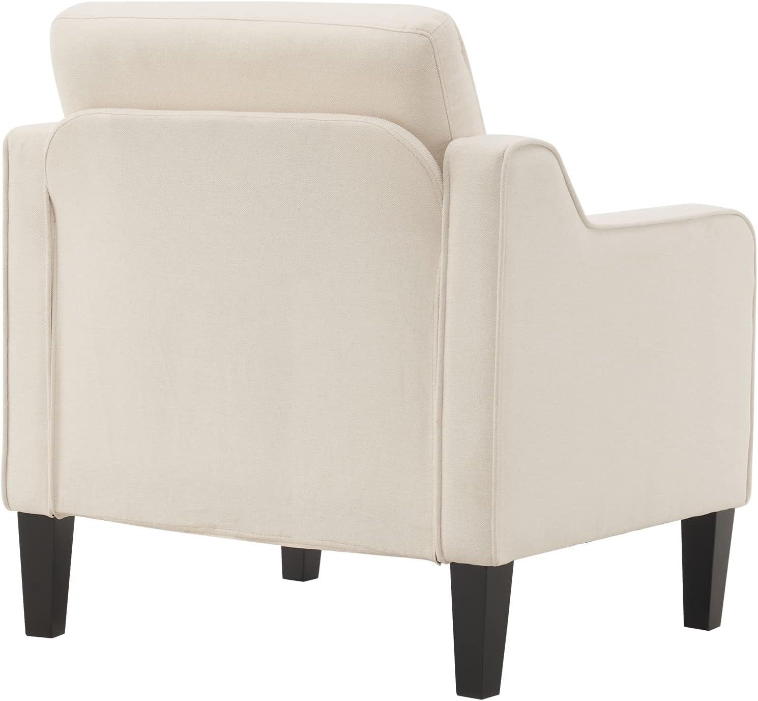 Beige Mid Century Modern Upholstered Accent Chair with Scooped Arms