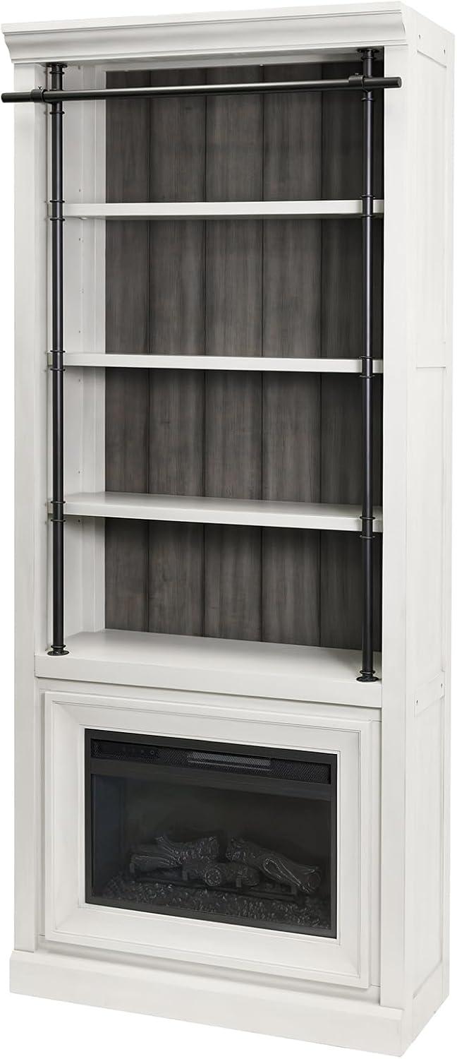 Birch Lane™ Frye Three 8' Tall Bookcase Wall With Fireplace and Ladder, Storage Organizer, Black