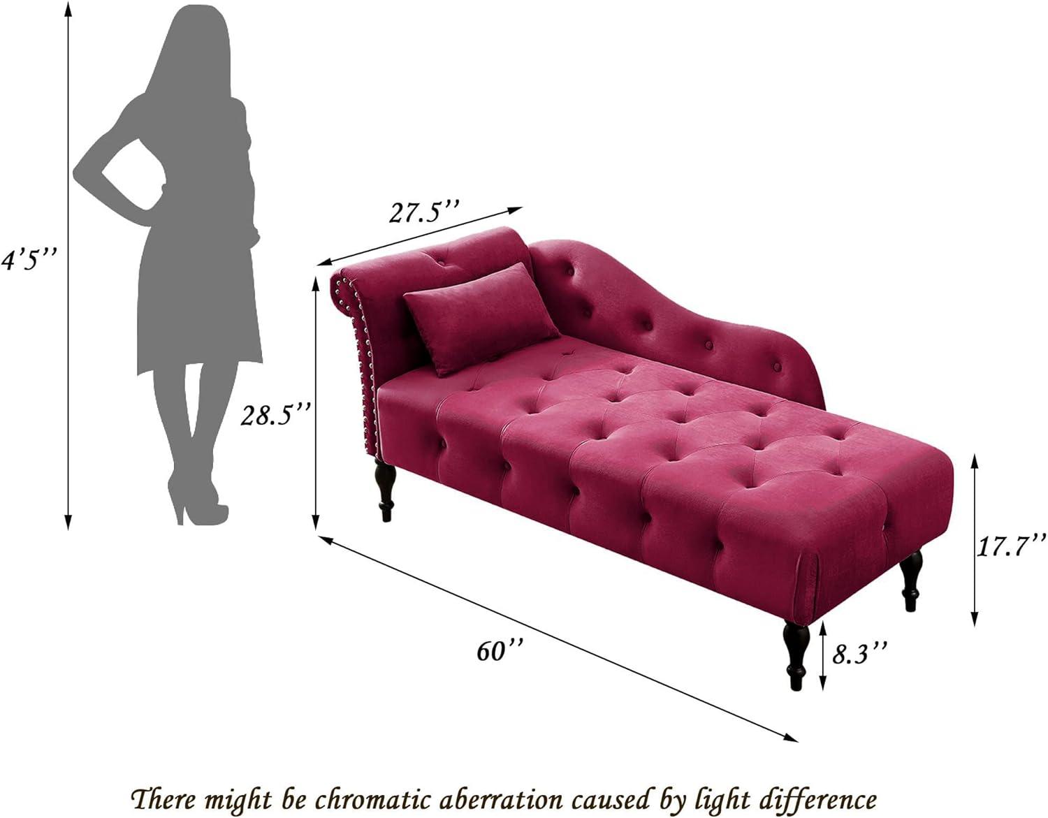 Burgundy Velvet Chaise Lounge with Mahogany Wood Legs