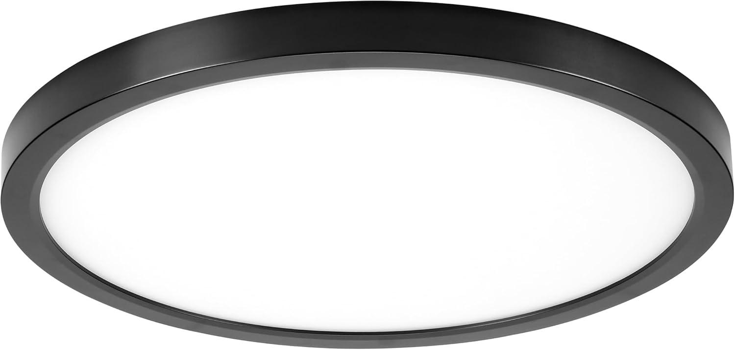 Maxxima 14 in. LED Flush Mount Ceiling Light, 5 CCT 2700K-5000K, 2400 Lumens, Traditional Indoor Black Trim Round Panel Light, Dimmable