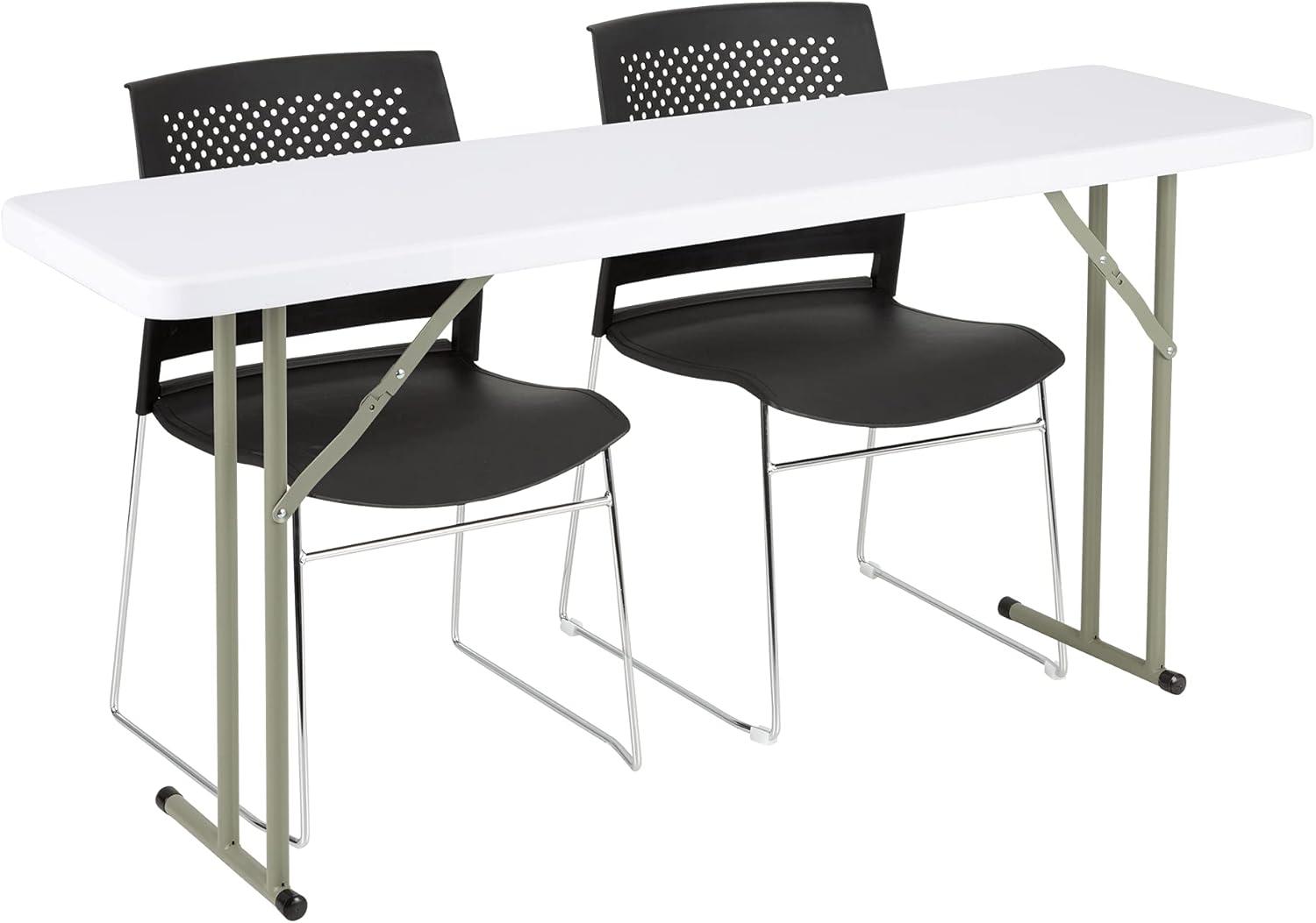 Norwood Commercial Furniture 8 ft Multipurpose Indoor Outdoor Heavy Duty Portable Blow Molded Plastic Folding Training Seminar Table 18" W x 96" L White
