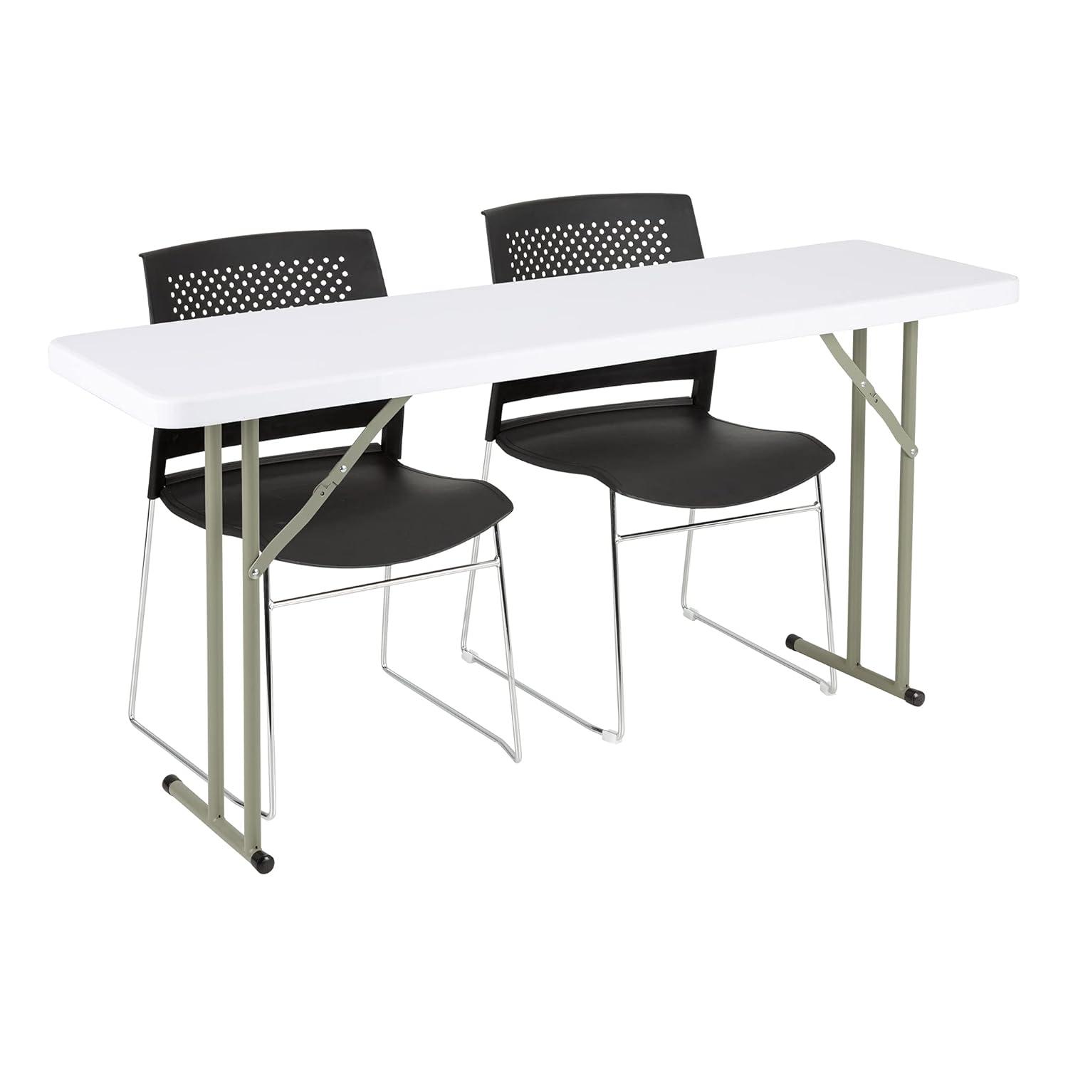 Norwood Commercial Furniture 8 ft Multipurpose Indoor Outdoor Heavy Duty Portable Blow Molded Plastic Folding Training Seminar Table 18" W x 96" L White