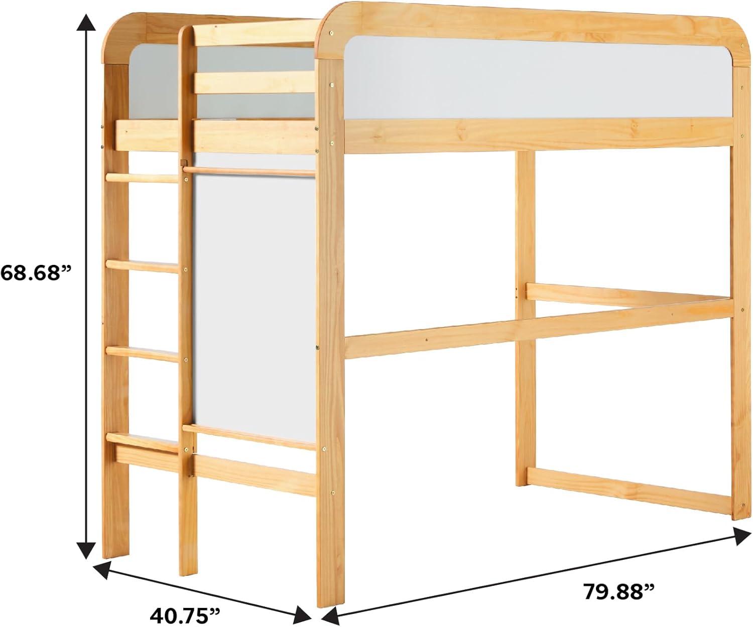 Walker Edison Contemporary Twin Loft Wooden Bed with Ladder, Natural Pine