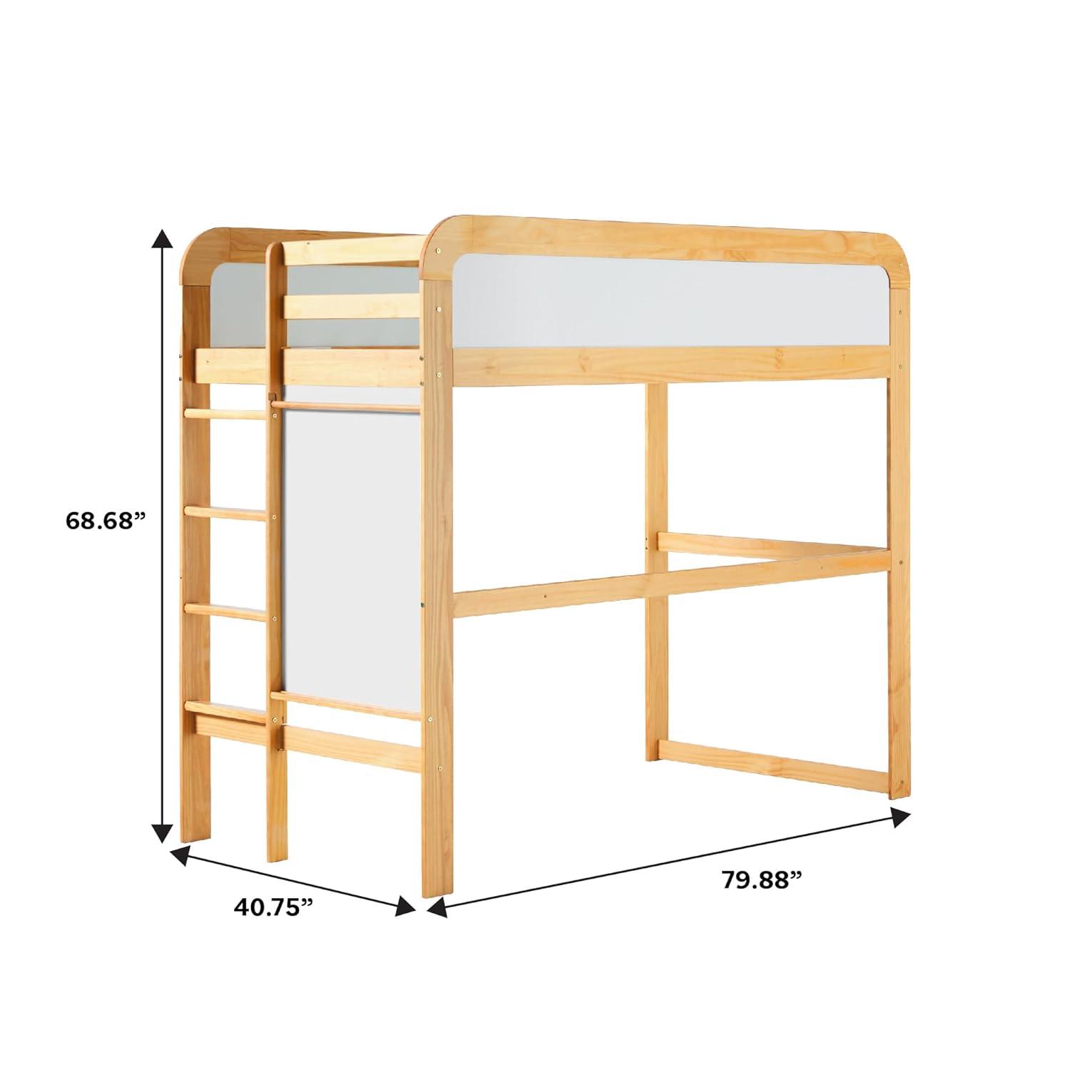 Walker Edison Contemporary Twin Loft Wooden Bed with Ladder, Natural Pine