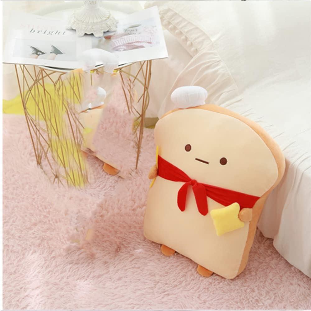 18.9'' Toast Baguette Plush Pillow, Bread Shape Plush Toy Hugging Pillow with Red Scarf,Soft Toast Food Sofa Cushion for Home Decor,Funny Gift Plush Stuffed Hugging Toy for Kids
