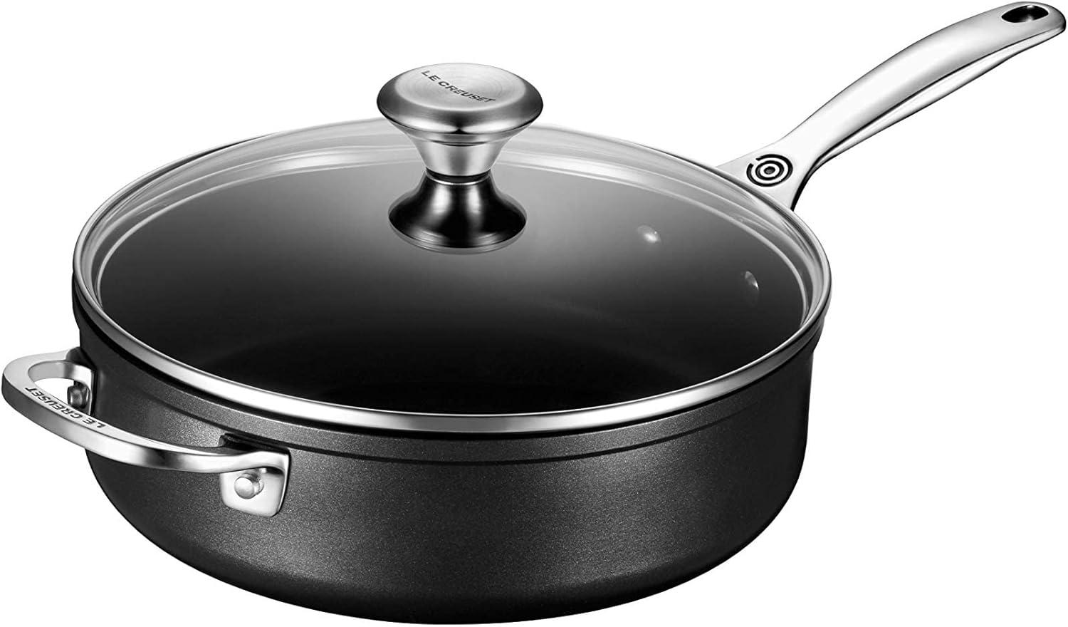 Black Nonstick Aluminum Saute Pan with Glass Lid, 4.25 qt.