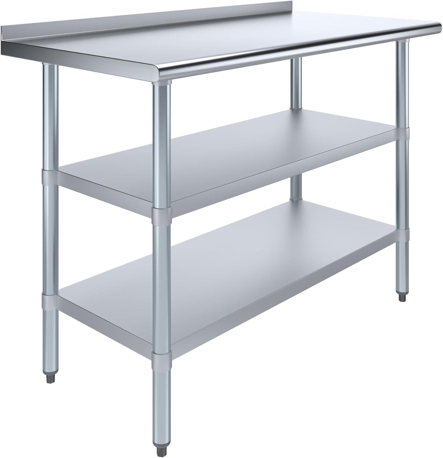 Stainless Steel 48" Work Table with Backsplash and Shelves