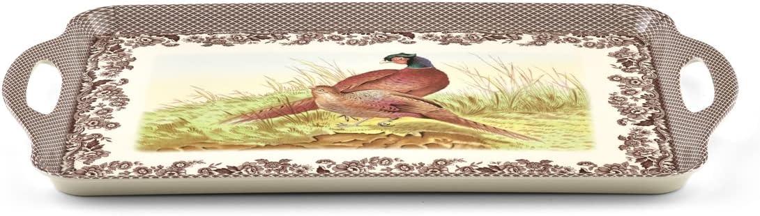 Woodland Elegance Pheasant Melamine Serving Tray with Handles