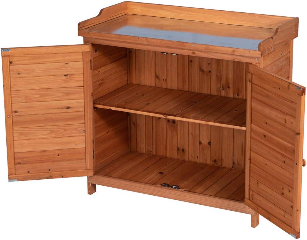 Natural Fir Wood Outdoor Garden Storage Cabinet with Potting Bench