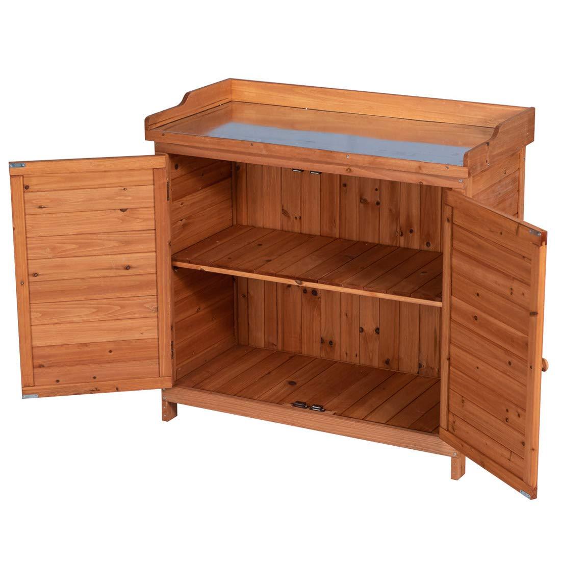 Natural Fir Wood Outdoor Garden Storage Cabinet with Potting Bench