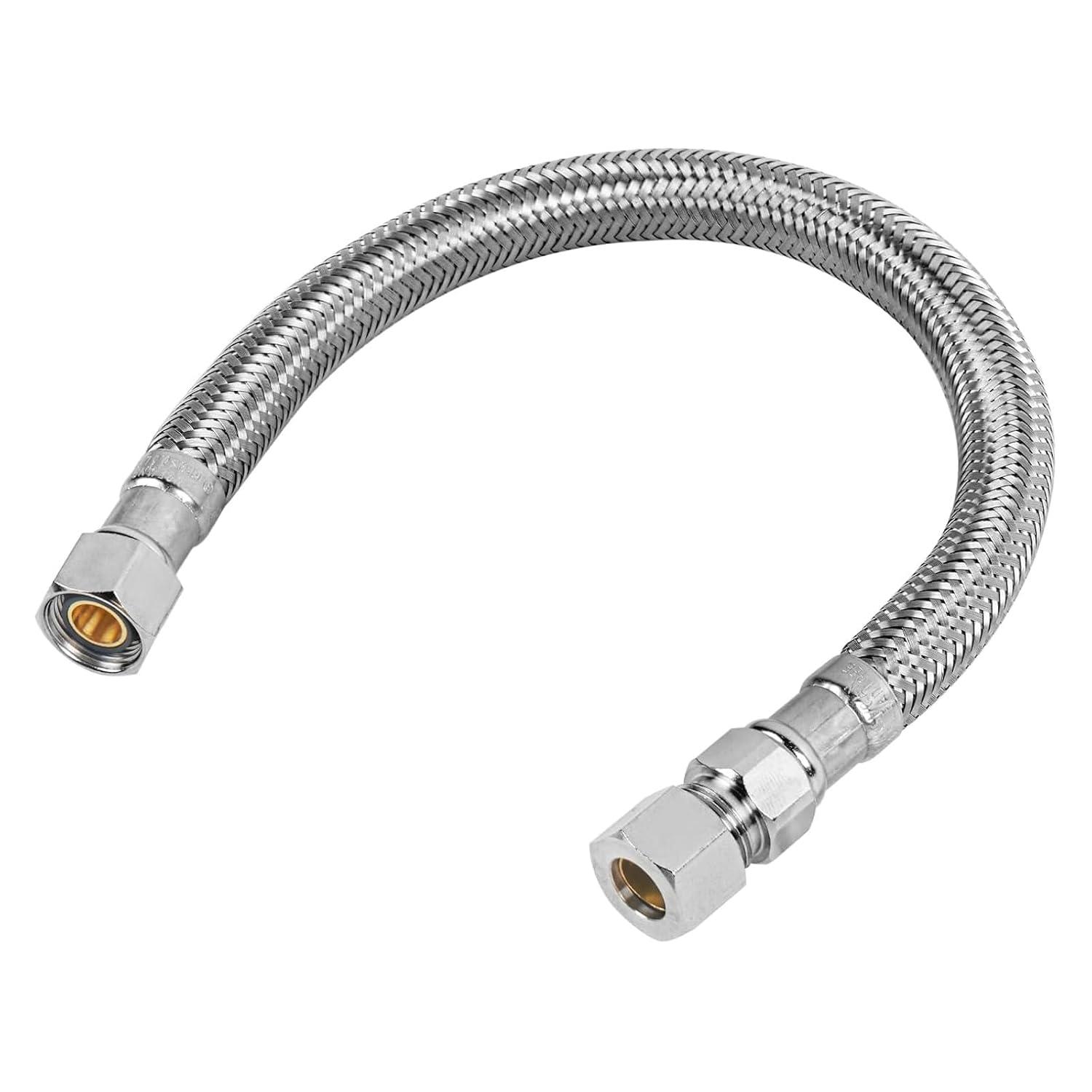 12" Faucet Supply Line Extension, 3/8" Male Comp x 3/8" Female Comp Stainless Steel Faucet Extension Hose Connector for Large Sink Longer Distance Extention, 1 Pack