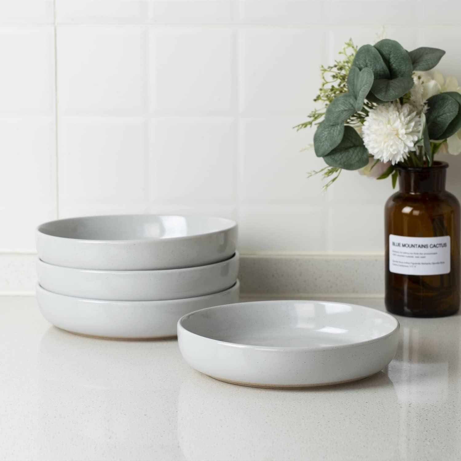 Famiware Milkyway 4-Piece Stoneware 33 oz Pasta Bowl Set, Light Gray