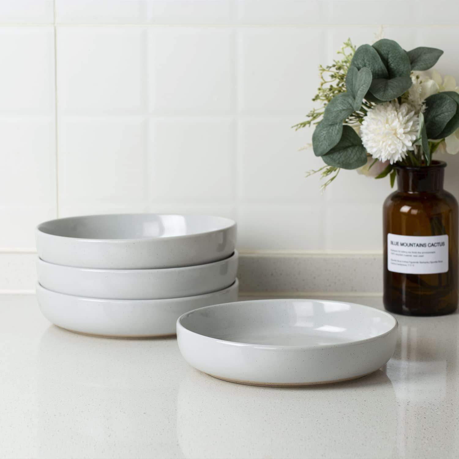Famiware Milkyway 4-Piece Stoneware 33 oz Pasta Bowl Set, Light Gray