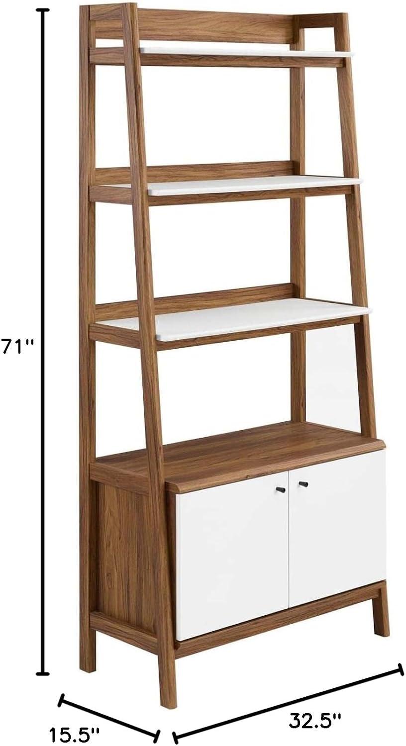 Modway 71" Bixby Bookshelf Display White/Walnut: Modern Arched Design, 4-Tier Storage, Metal Hardware