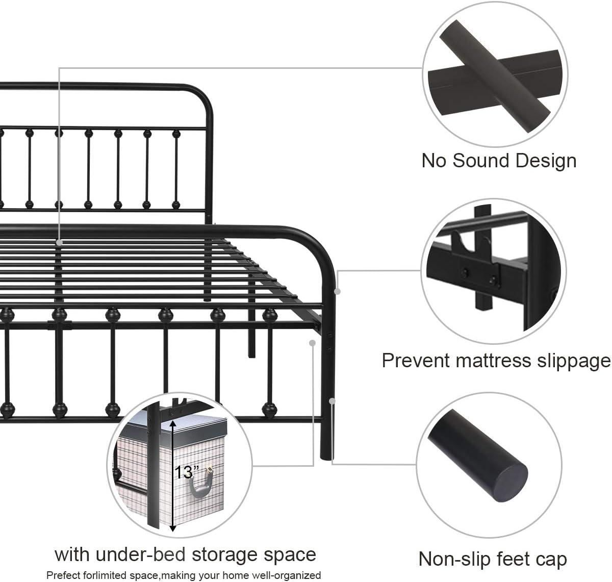 Black Queen Metal Bed Frame with Headboard and Footboard