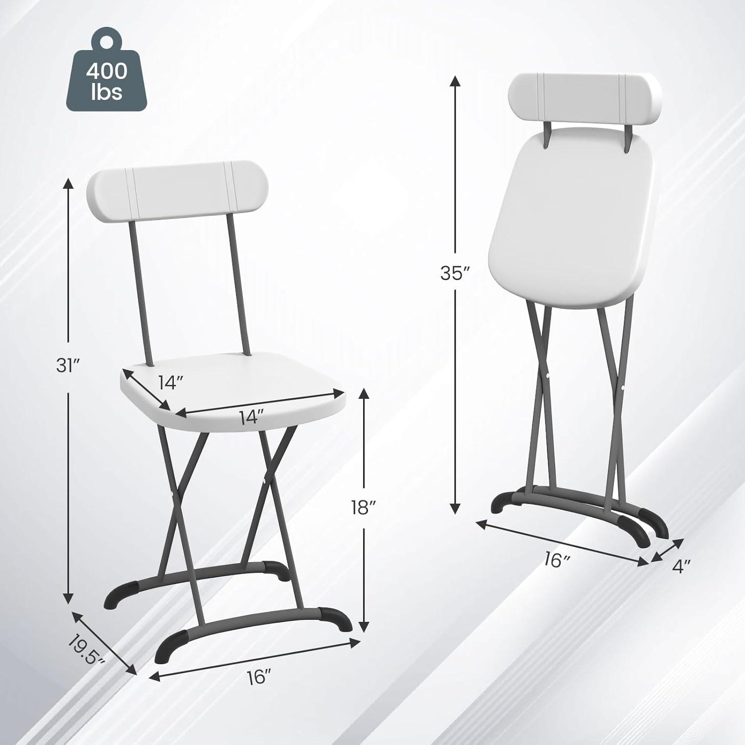 Costway 2-Pack Folding Chair with Metal Curved Feet Wide Seat & Ergonomic Backrest Black/White