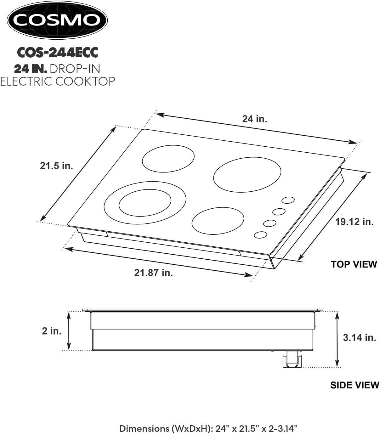 24 Inch Black Ceramic Glass Electric Cooktop with 4 Burners