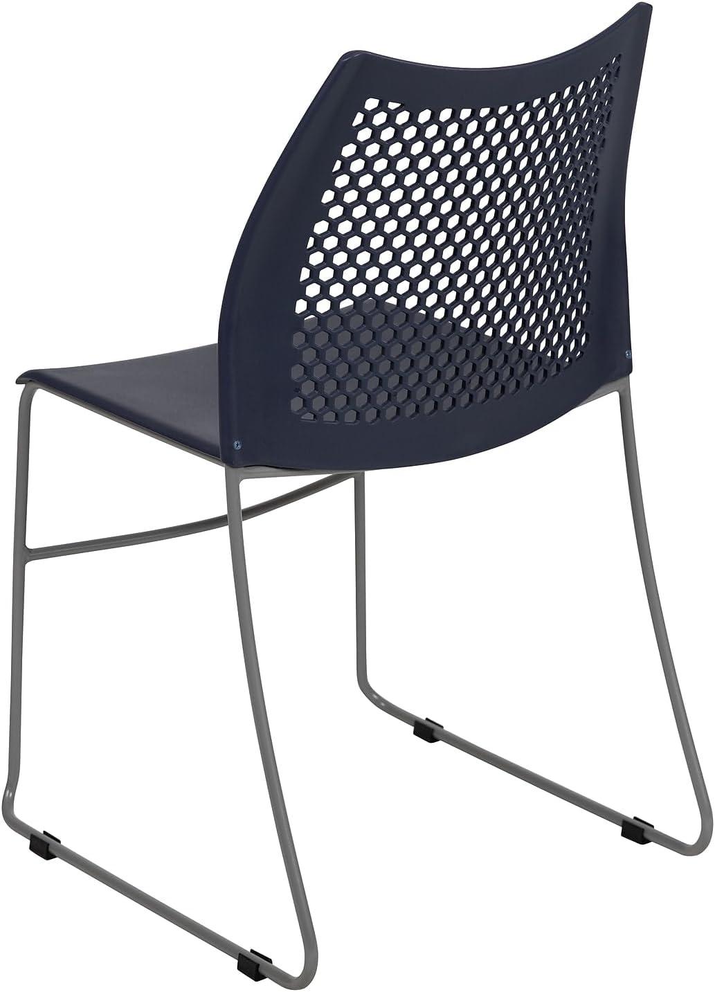 Flash Furniture HERCULES Series 5 Pack 661 lb. Capacity Navy Stack Chair with Air-Vent Back and Gray Powder Coated Sled Base