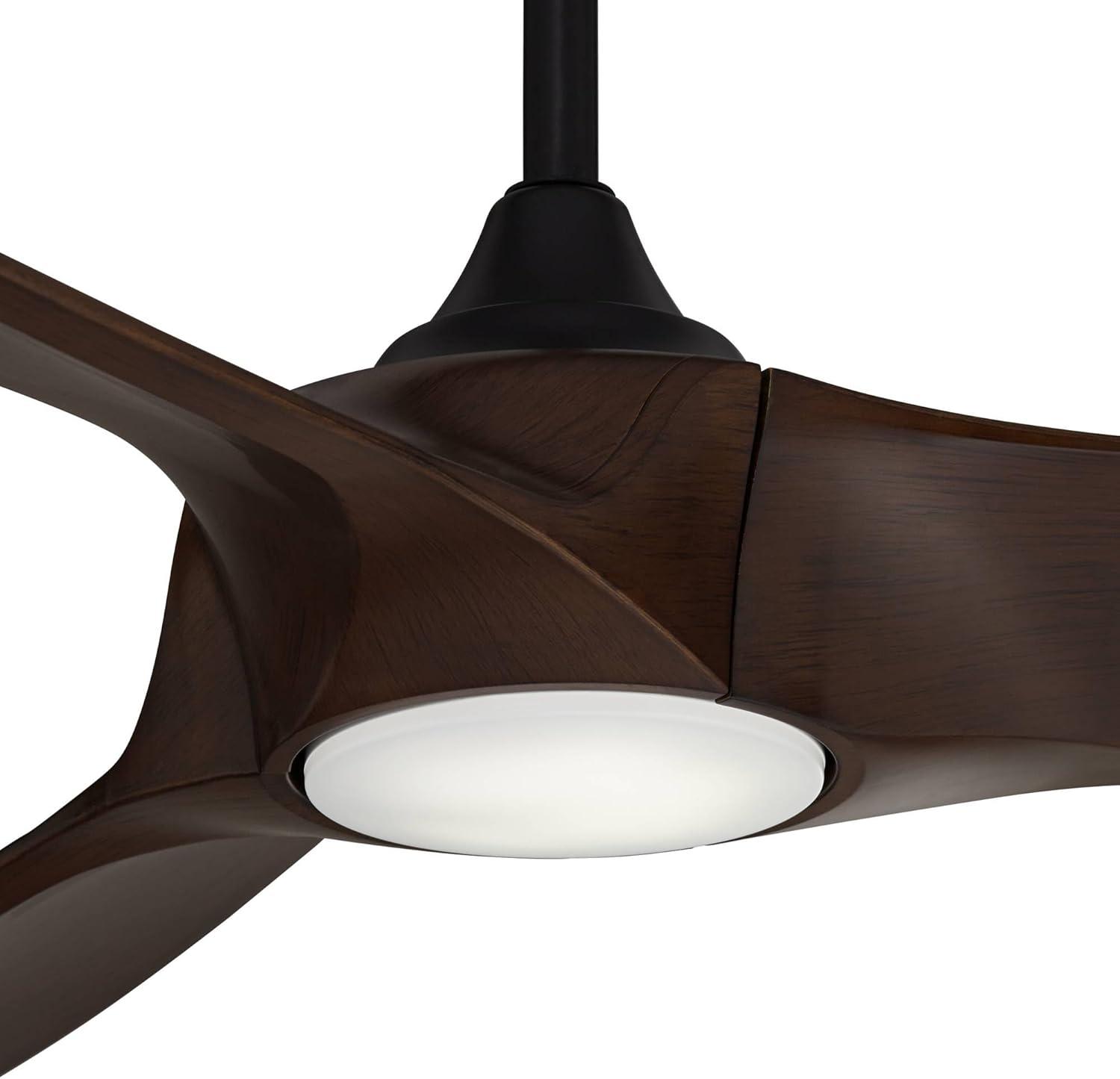 Casa Vieja 70" Kona Wind Modern Indoor Outdoor Ceiling Fan 3 Blade LED Light Remote Control Black Finish Walnut Blades Bedroom DC Motor Damp Rated