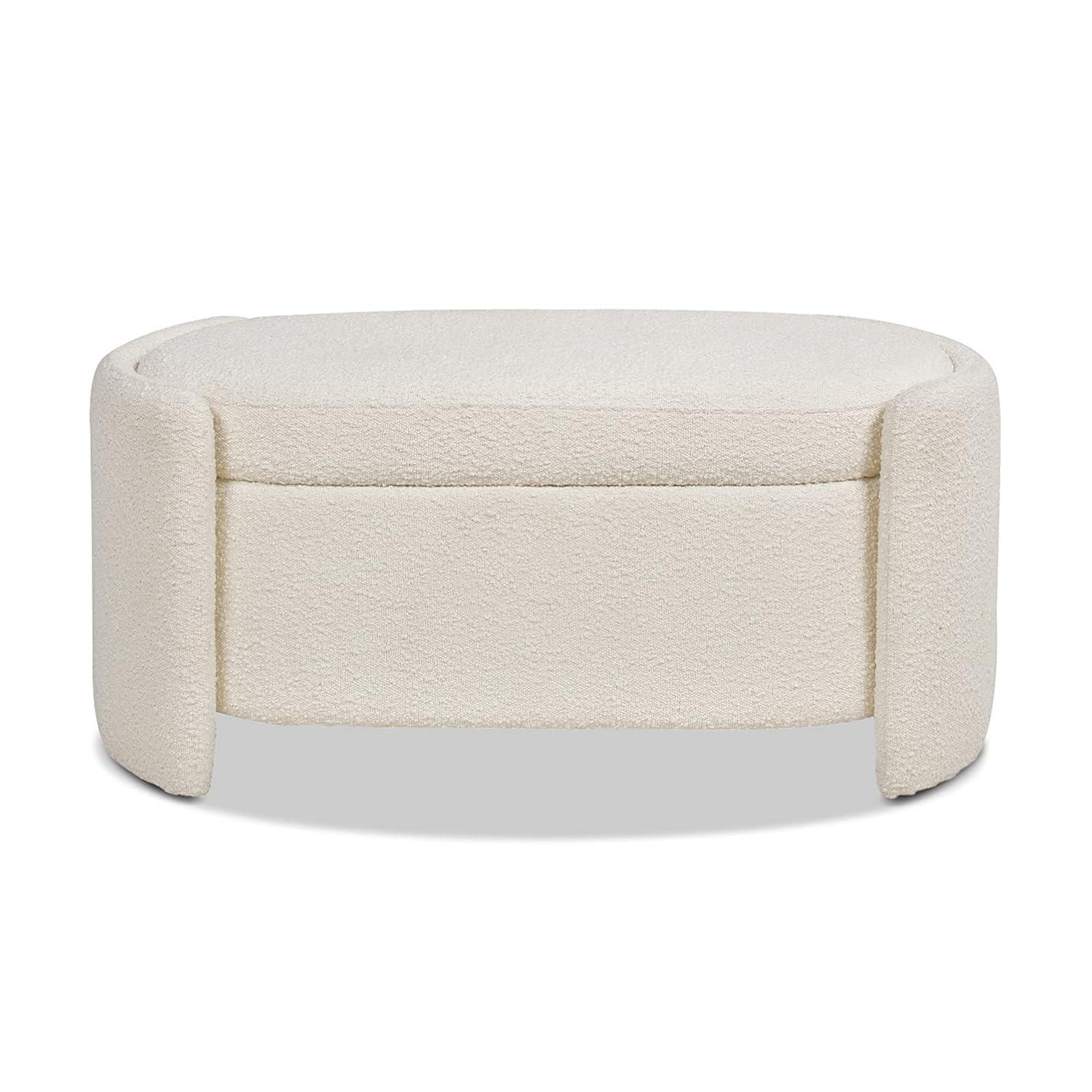 Jennifer Taylor Home Fuji 44" Upholstered Boucle Oval Storage Bench Ivory White