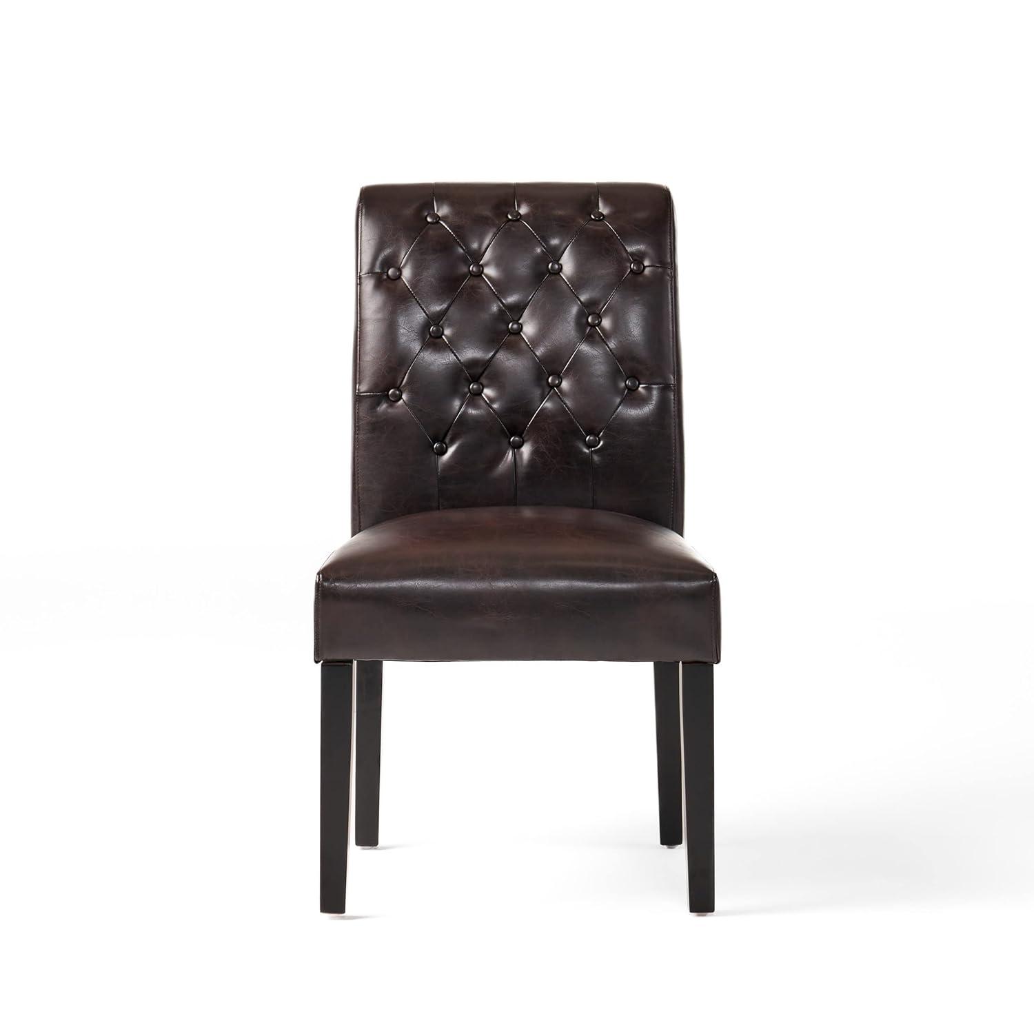 Christopher Knight Home Set of 2 Palermo Tufted Dining Chair Brown: Bonded Leather, Wood Legs, 250lb Capacity