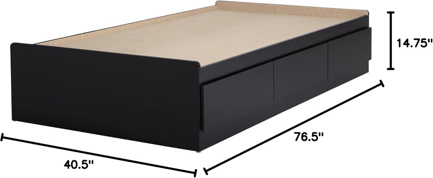 Pure Black Twin Wood Platform Bed with 3 Drawers