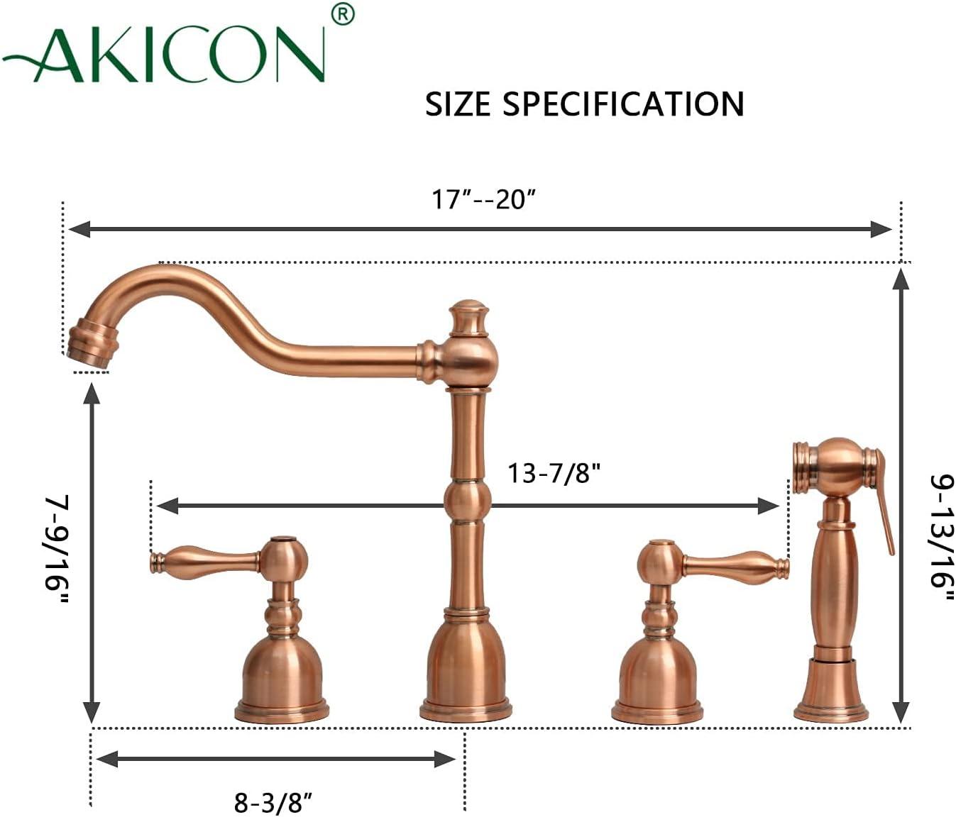 Brushed Copper Double-Handle Widespread Kitchen Faucet with Side Spray