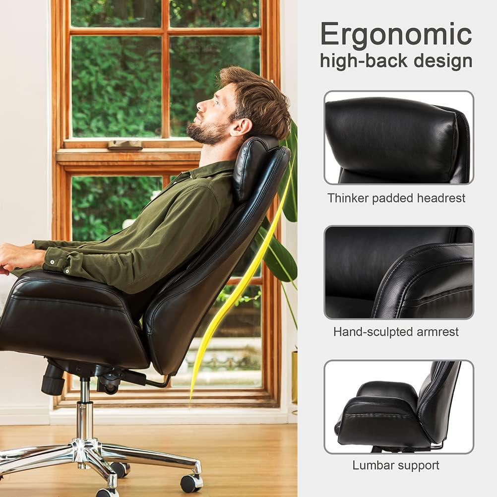 Glitzhome Adjustable Mid-Century Modern Swivel High Back Office Chair Black