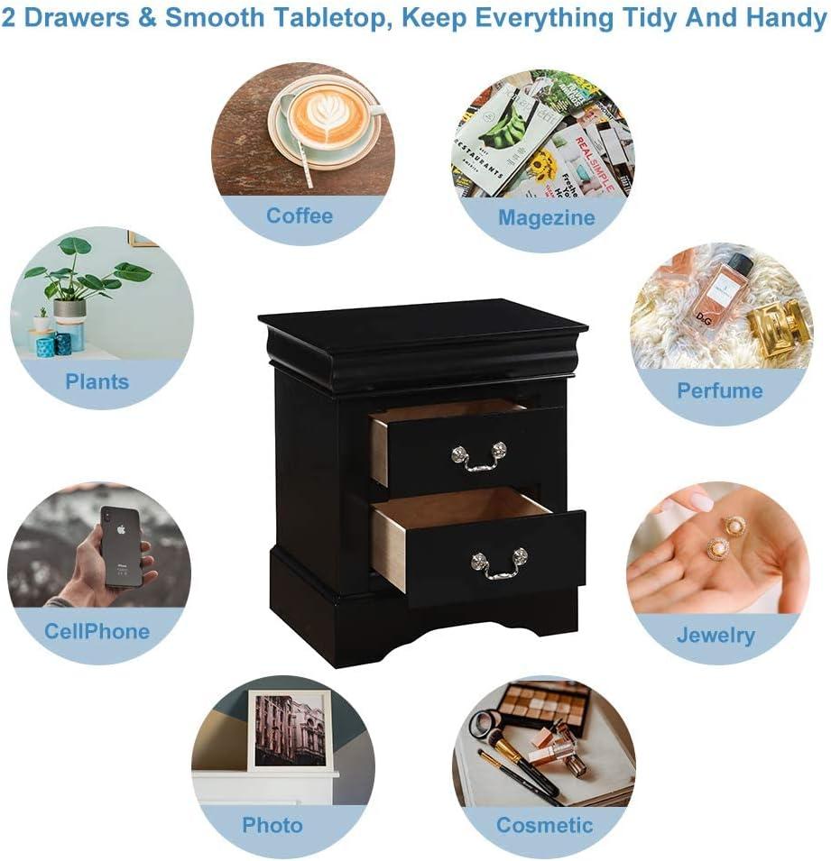 Benzara Traditional 2 Drawers wood Nightstand By Louis Philippe III, Brown