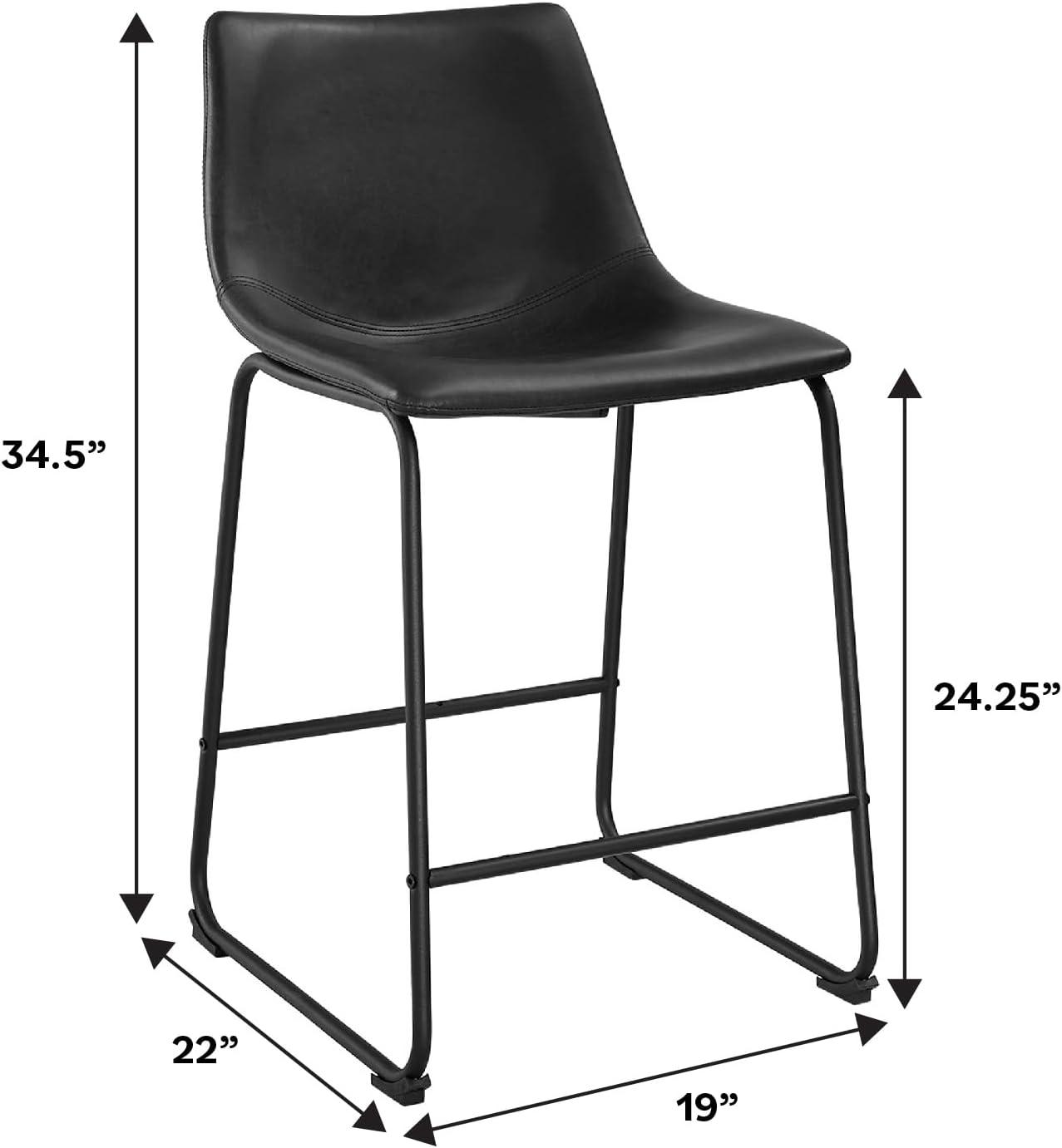 Black Faux Leather and Metal Counter Stools, Set of 2