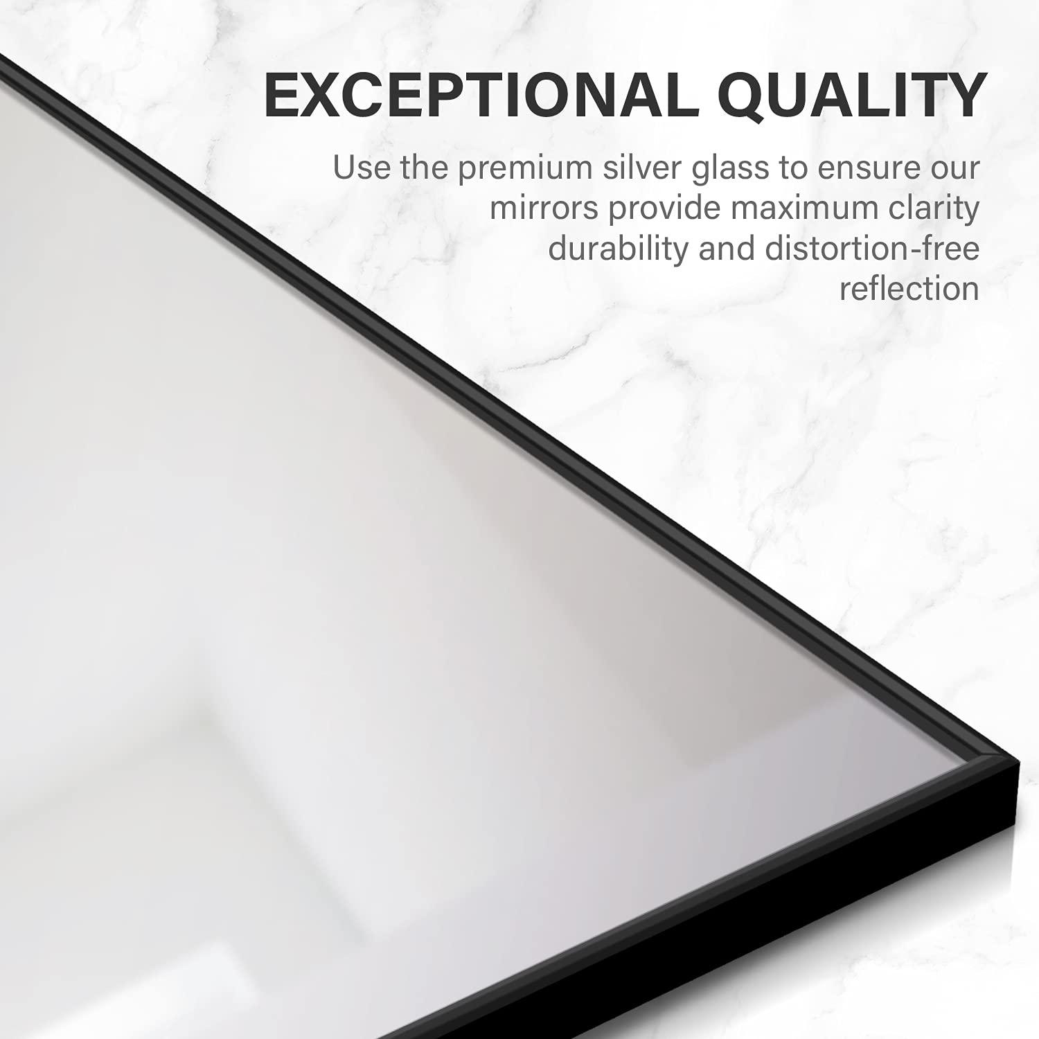 YSSOA Full Length Mirror - Standing & Leaning, Large Bedroom Mirror with Black Aluminium Frame, 65"x22"