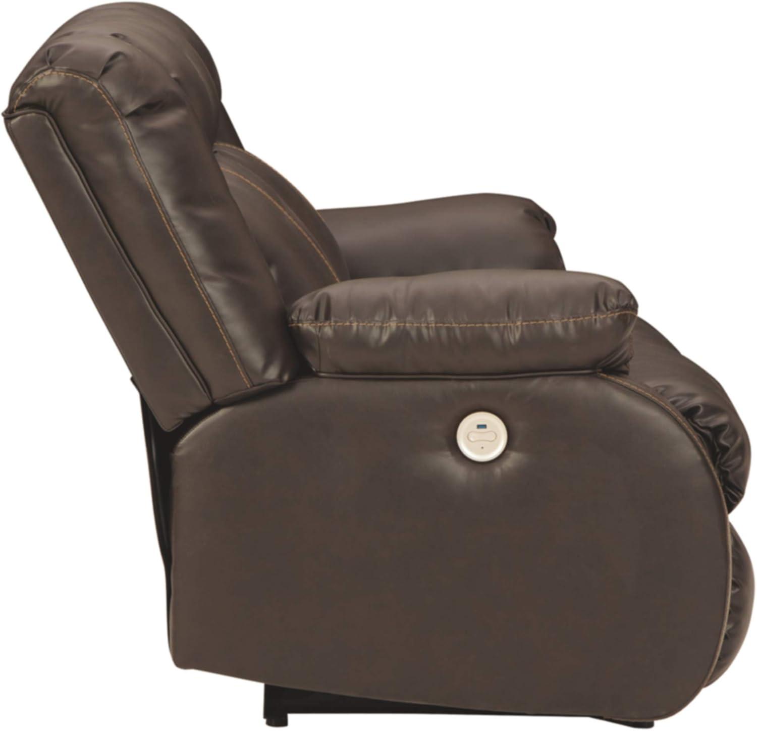 Ashley Furniture Denoron Faux Leather Power Reclining Loveseat in Dark Brown