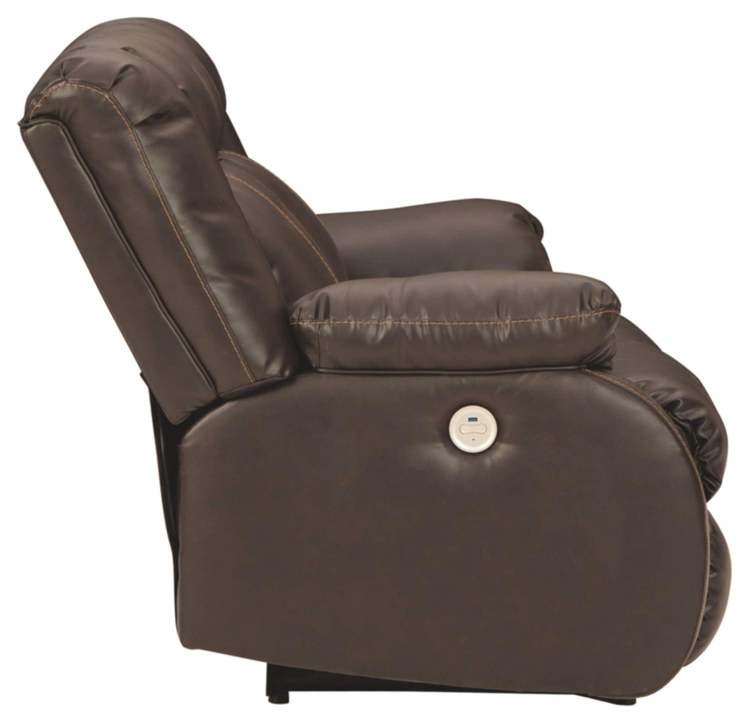 Ashley Furniture Denoron Faux Leather Power Reclining Loveseat in Dark Brown